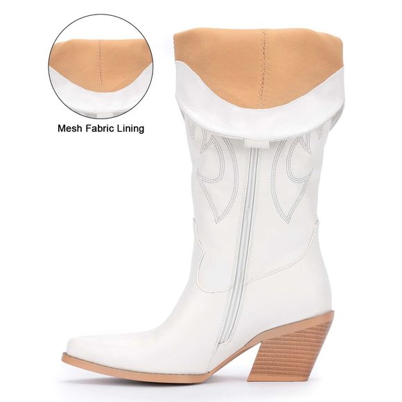 NEW PASUOT WHITE COWBOY BOOTS FOR WOMEN - WIDE CALF COWGIRL KNEE HIGH WESTERN BO - Picture 5 of 6